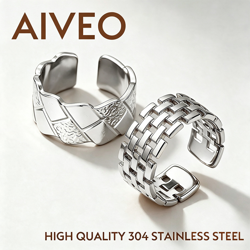 2pc Golden Stackable Open Ring Set, Stainless Steel