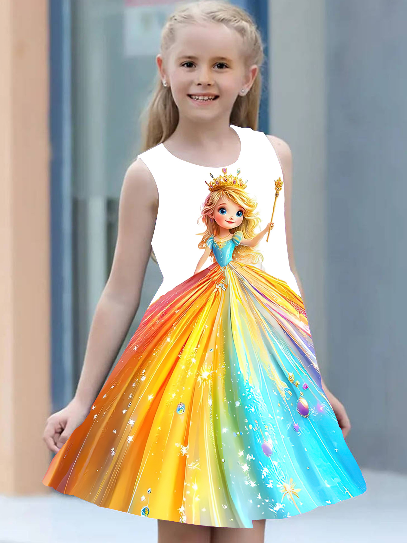 Girls' Princess Party Dress Magical Fairy Tale Birthday Casual Attire  to Purple Gradient, Machine Washable Non-Transparent Kids Forma