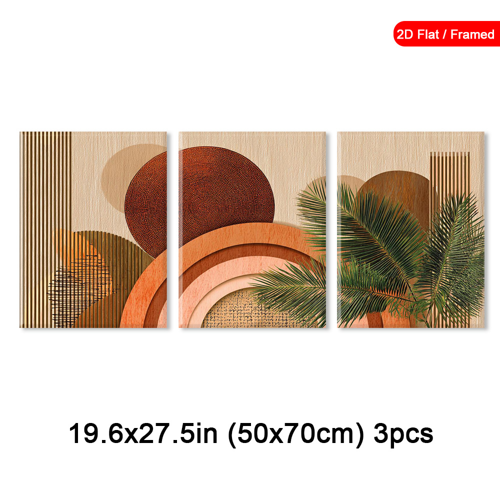 TEMU 2d Flat, 3pcs Framed Tropical Wall Art - Modern Abstract Vertical Botanical Prints With Wood Frame, Suitable For Living Room, Bedroom, Home