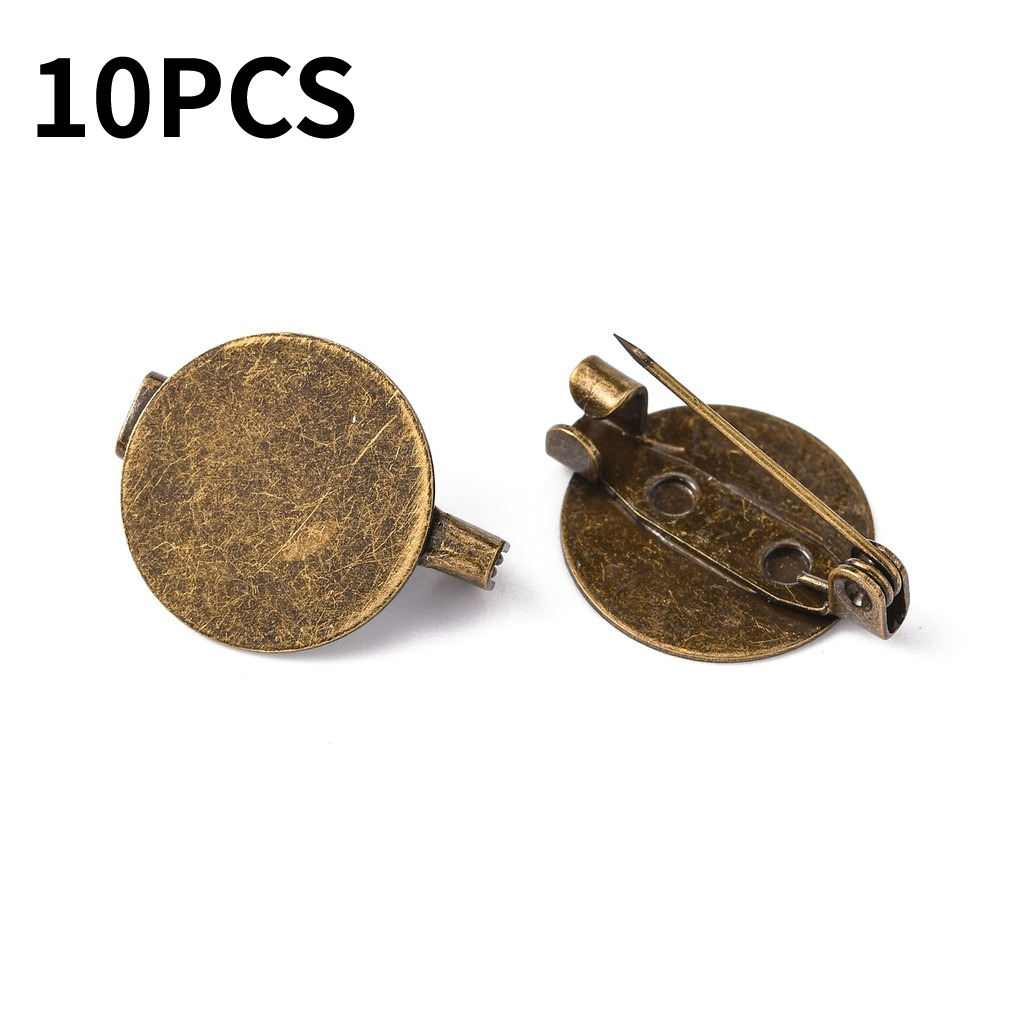 TEMU 2d Flat, 10pcs Brass Brooch Cabochon Settings, Back Safety Pins Findings, Flat Round, Antique Bronze, Tray: 15mm, 19x15mm