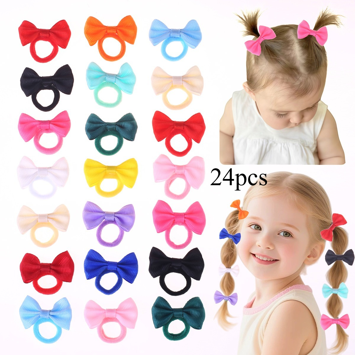 TEMU 24pcs Sweet Assorted Color Bow Hair Ties - The Accessory Gift For Adorable. Suitable For Occasions Such As School, Outdoor Play, New Year, Day,