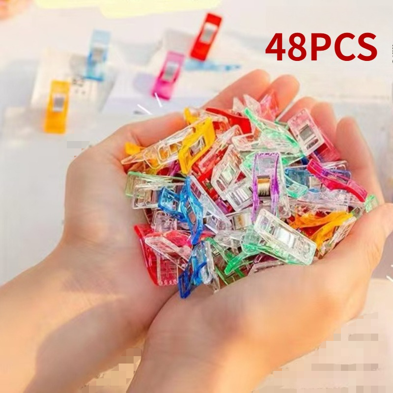 TEMU 48pcs Sewing Clips With Stainless Steel Spring - In Multiple Colors, Suitable For , Bookbinding, And Craft Projects