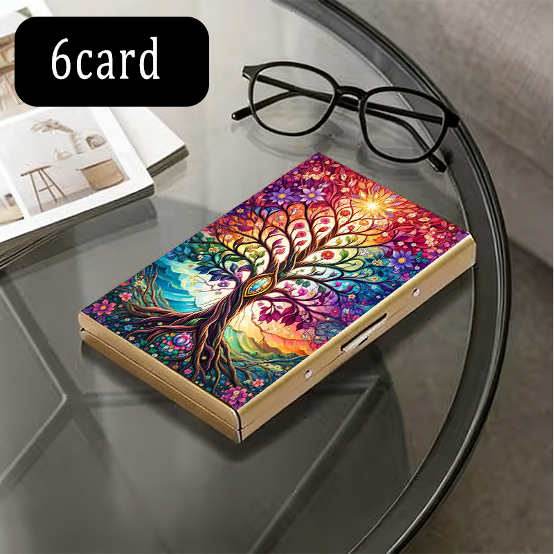 TEMU 1pc High-end Stainless Steel Rfid Anti-theft Card Holder Colorful Abstractperfect Gift Polished Surface With Metallic Finish Can Hold 6 Or 10