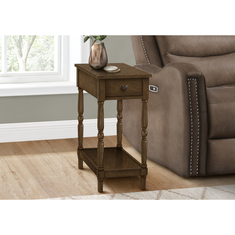 Accent Table 2 Tier End Side Table Nightstand Bedroom Narrow Lamp Storage Drawer Brown Veneer Traditional