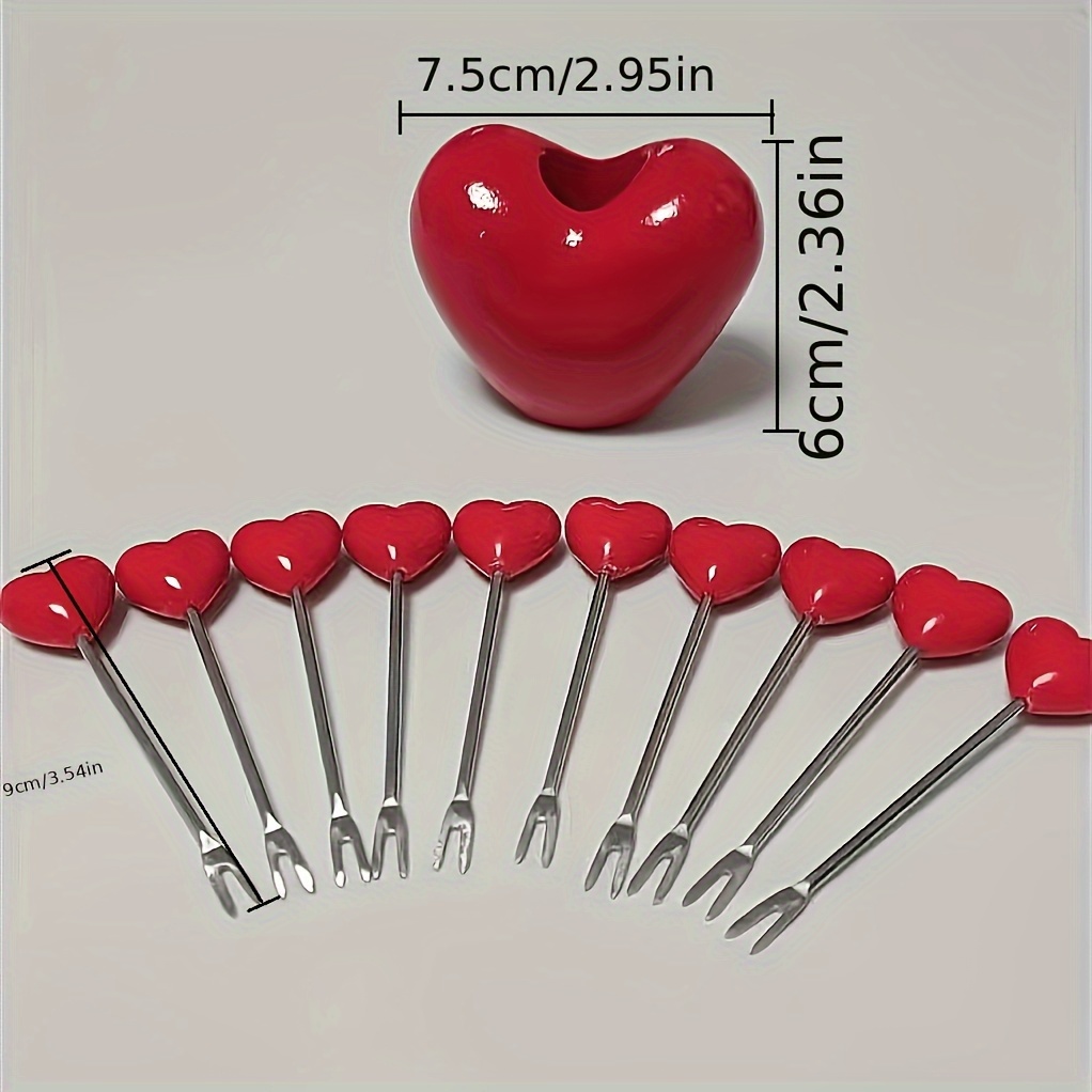 Image of 10pcs Of Stainless -shaped Forks With Bases, Suitable Snack Cutlery, Party Cake Forks, Fruit Forks, Valentine's Day//mother's Day/wedding Parties