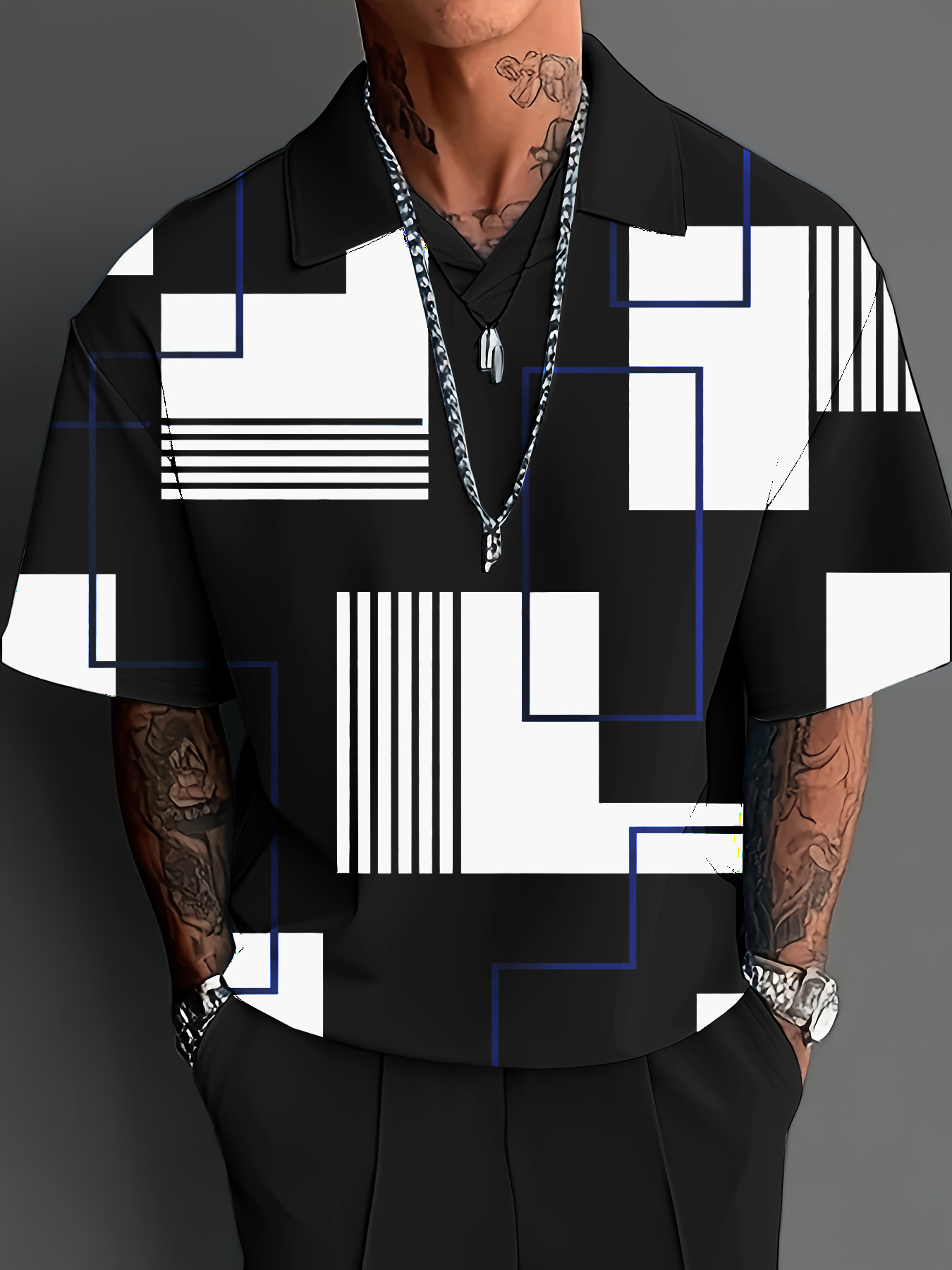mens new simple lapel short sleeved shirt with trousers suit daily leisure suit with drawstring waist suitable for shopping travel outdoor activities school commuting mens   pajamas and loungewear suits     in    ty black 1