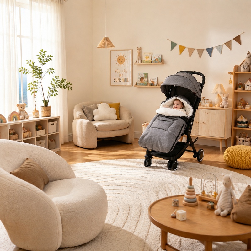 TEMU Universal Thickened Stroller Footmuffs For Autumn/winter, Detachable Liner With Large Storage Pocket, Portable Stroller Accessory For ,