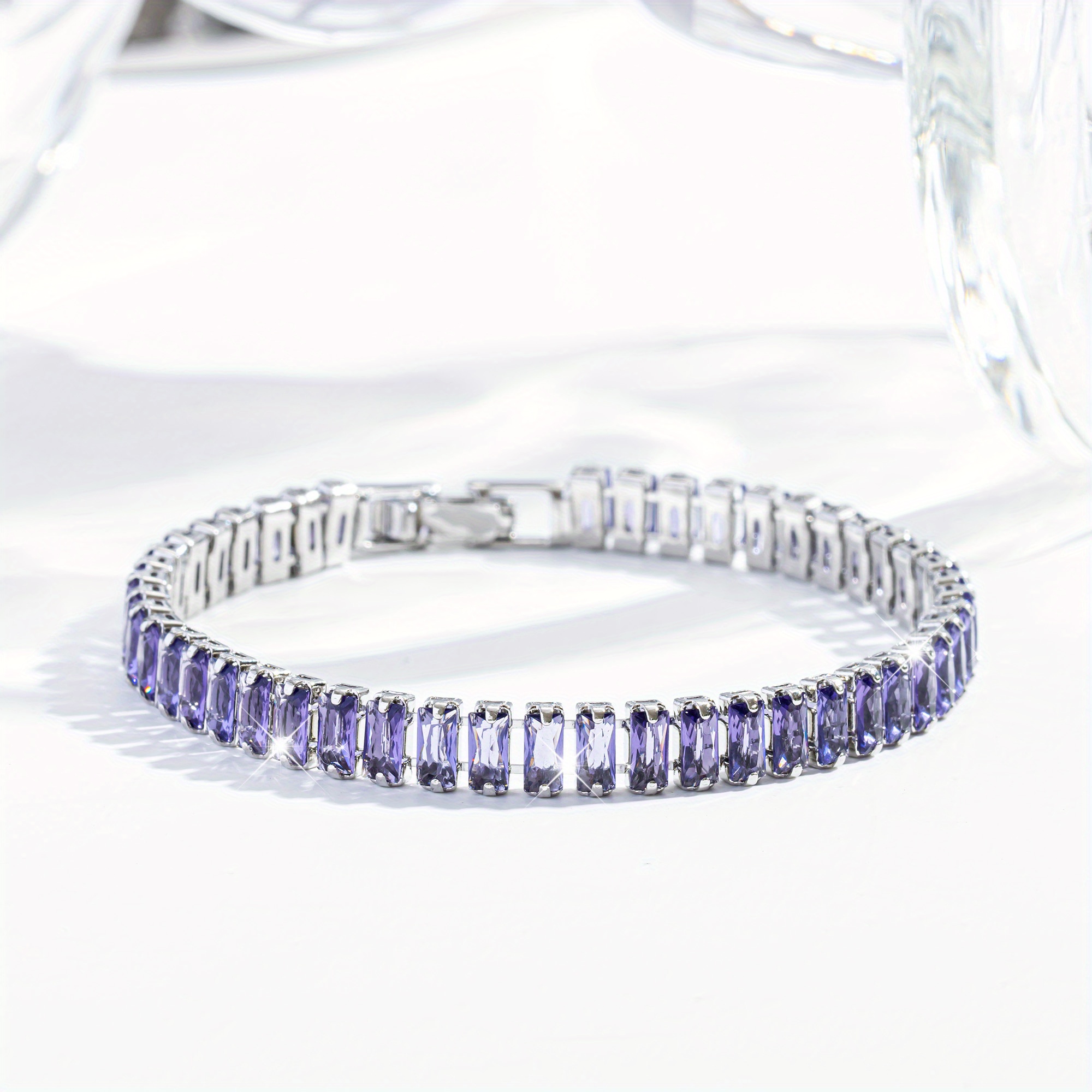 TEMU 1pc Of Fashionable And Easy Square , Inlaid With Luxurious Purple Sparkling Synthetic Zirconia, Copper Anti-allergy And Anti-oxidation, Urban