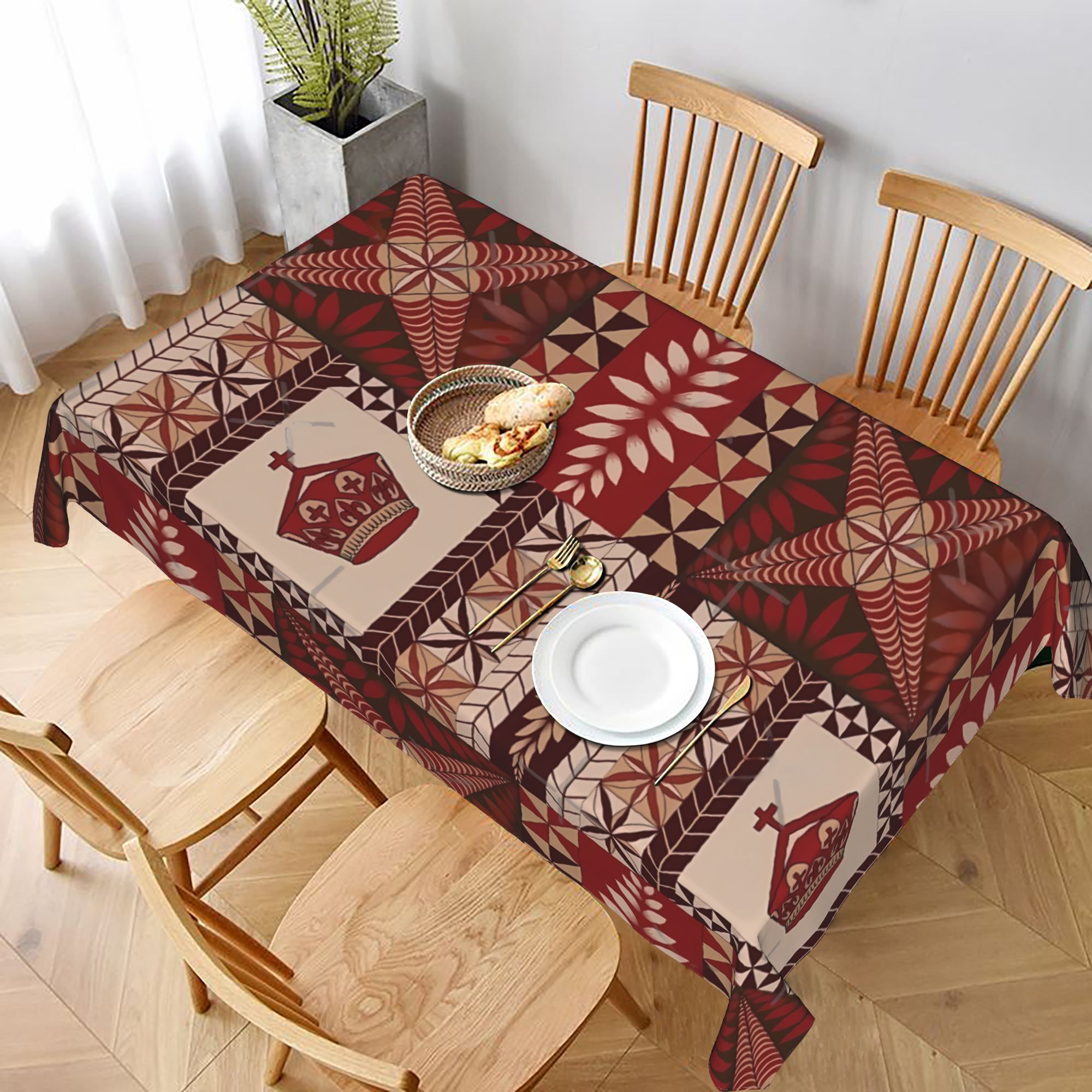 TEMU 1pc Fonulei Pattern Tongan Ngatu Tablecloth, Wrinkle Free And Durable Birthday Themed Decor, Outdoor Picnics, Holiday Gifts And Lovers Table