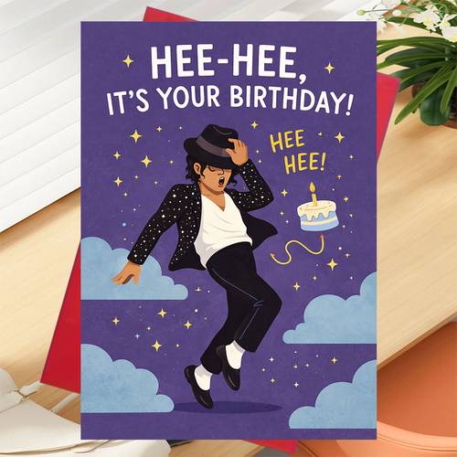 one greeting card along with one envelope designed for fans to present to enthusiasts on their birthdays showcasing a dancing illustration