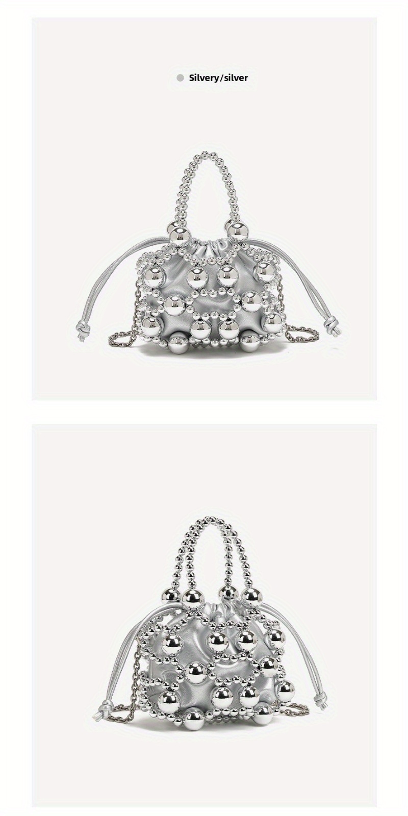 2025 New High-End Casual Chic Crossbody Bag with Adjustable Strap, Hollow Metal Beaded Woven Design & Bead Accents, 7.09x3.15x5.51inch, Golden-Tone Clasp Closure for Everyday Use