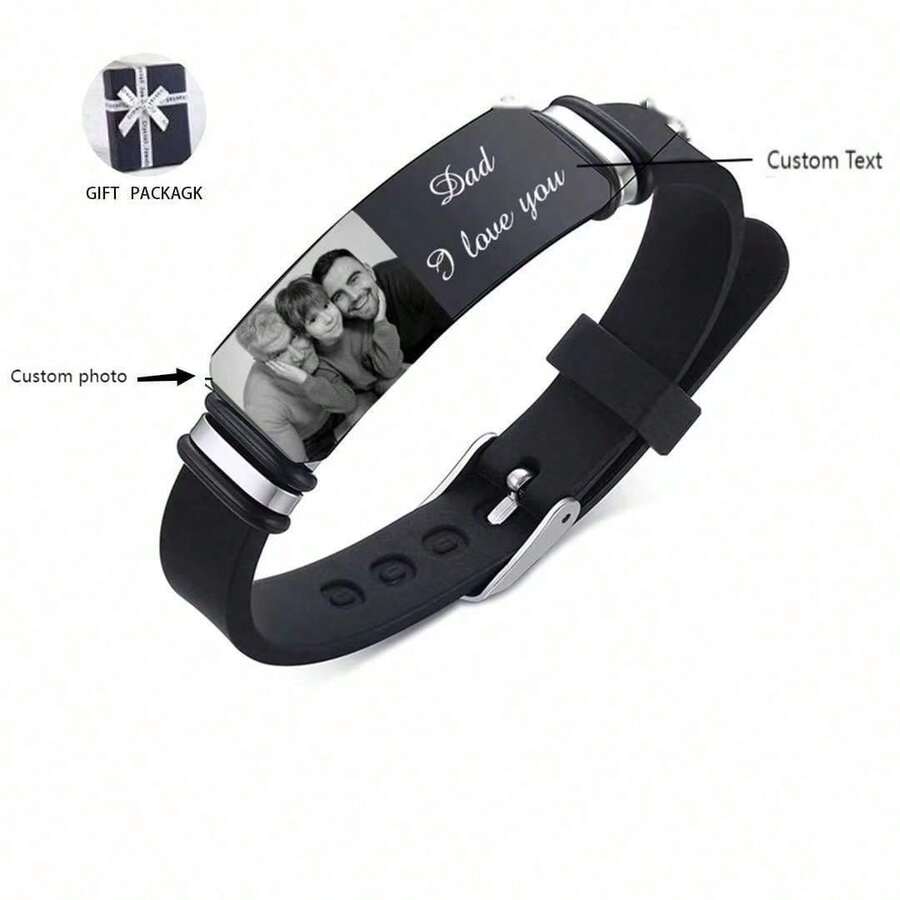 TEMU Custom Photo Engraved Silicone Bracelet, Personalized Adjustable Printed Wristband, Custom Letter Bracelet, Fashion Jewelry Accessory, Suitable