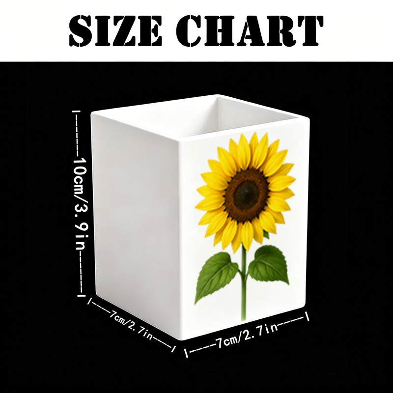 TEMU (1-pack), Sunflower With Vibrant And Green Leaves.this Multi-functional Pen Holder Storage Box Used In Bathrooms, Kitchens, Offices, Living