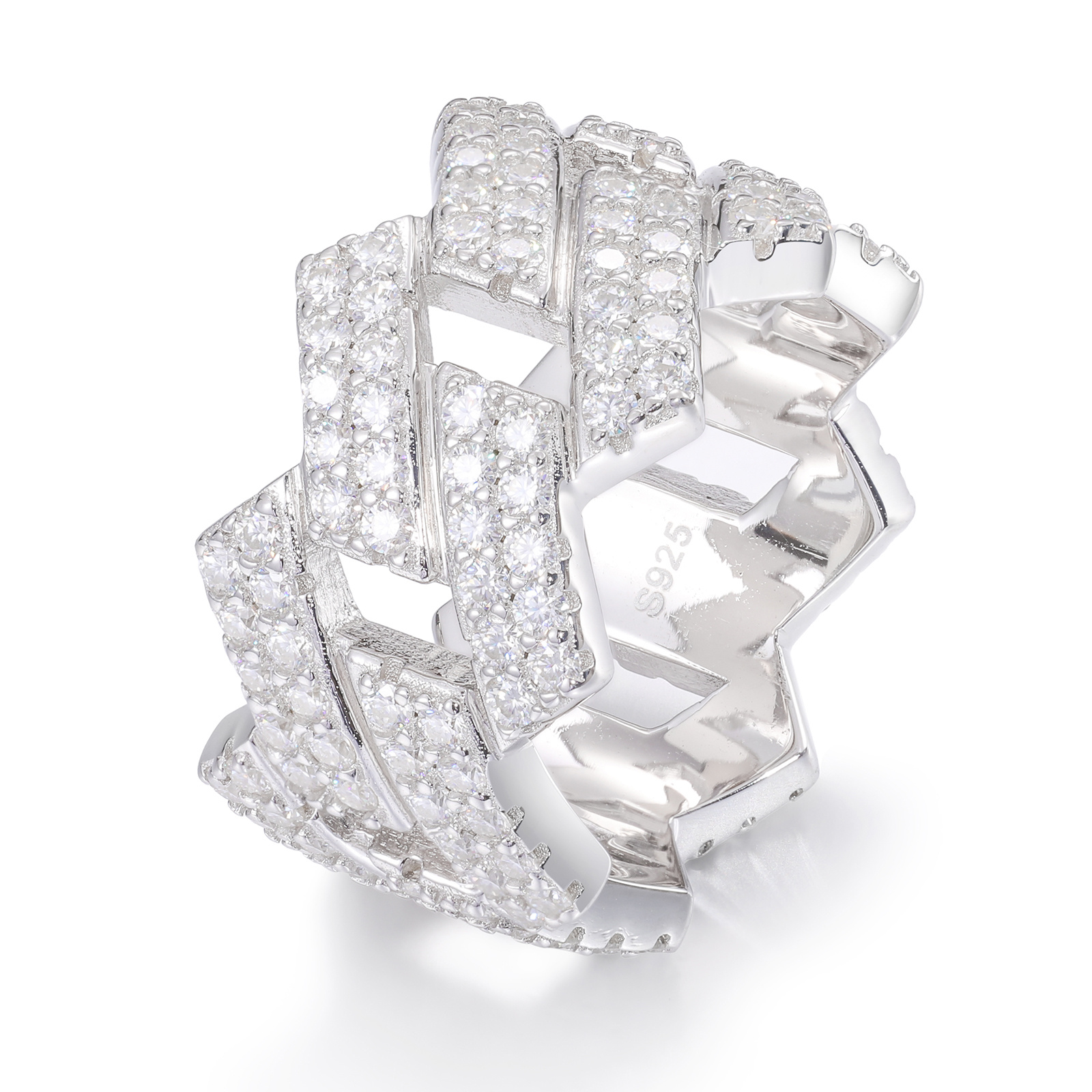 Men's Hip Hop Moissanite Statement Ring, Geometric Design