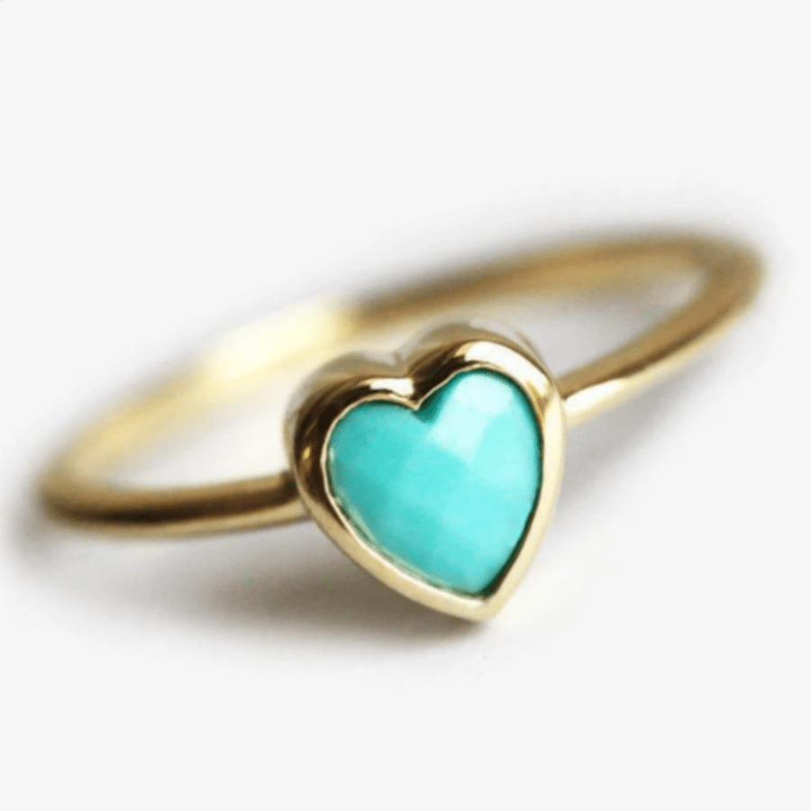 טבעת לב אלגנטית מצופה זהב 14 קראט עם טורקיז סינתטי - סגנון בוהמי, אידיאלי יוקרה, תכשיטים ותכשיטים, תכשיטים ותכשיטים חתונה