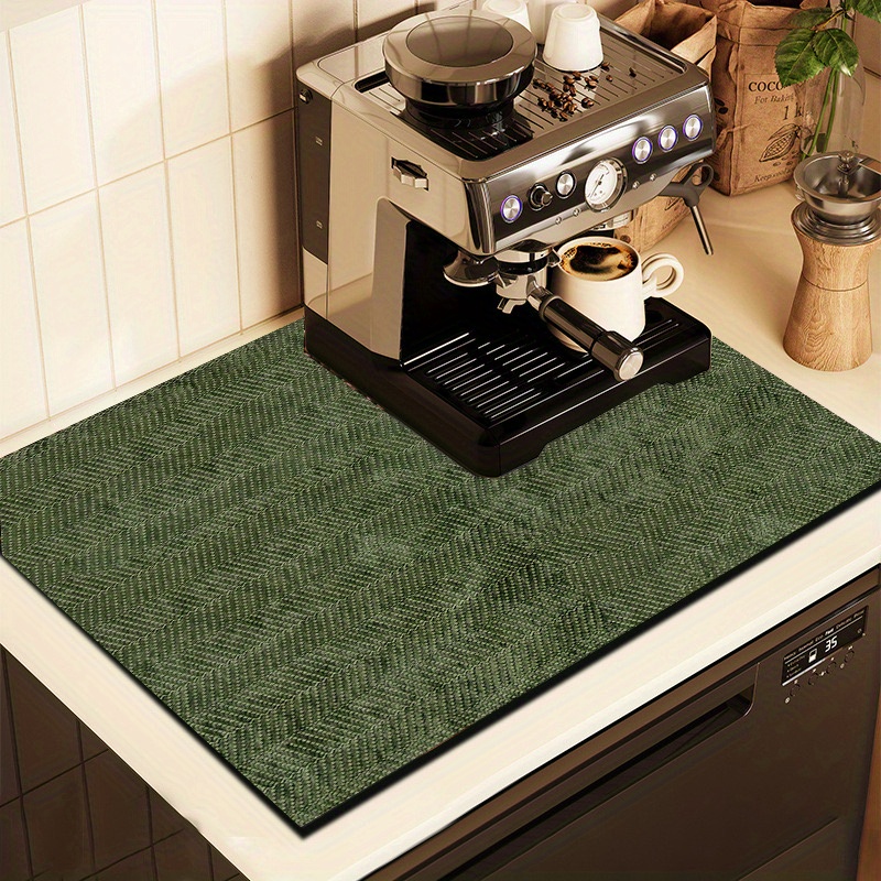 TEMU 1pc Anti-slip Kitchen Mat, Olive Green Pattern, Countertop Protector Pad, High-quality Coffee Machine Mat, Dish Drying Mat, Suitable For Coffee