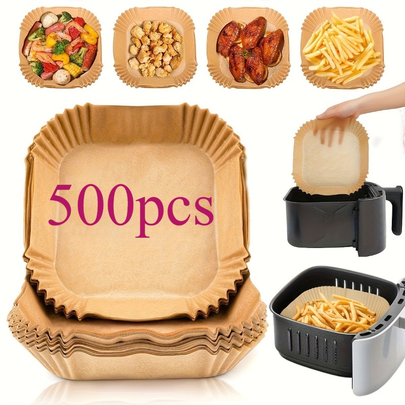 TEMU 500pcs Large Square Air Fryer Liners Food Grade Oil-absorbent Baking Paper Sheets Easy To Clean For Chicken Wings Fries Pies Halloween