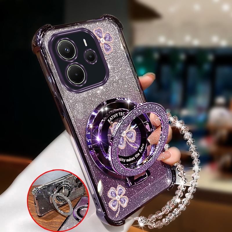 TEMU Étui téléphone : Bracelet magnétique pailleté avec pour Xiaomi Redmi Note 14 5G RedmiNote14 5G, - et -rayures