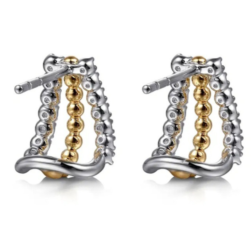 Fashion Bicolor Claw Stud Earrings with Shiny Zirconia