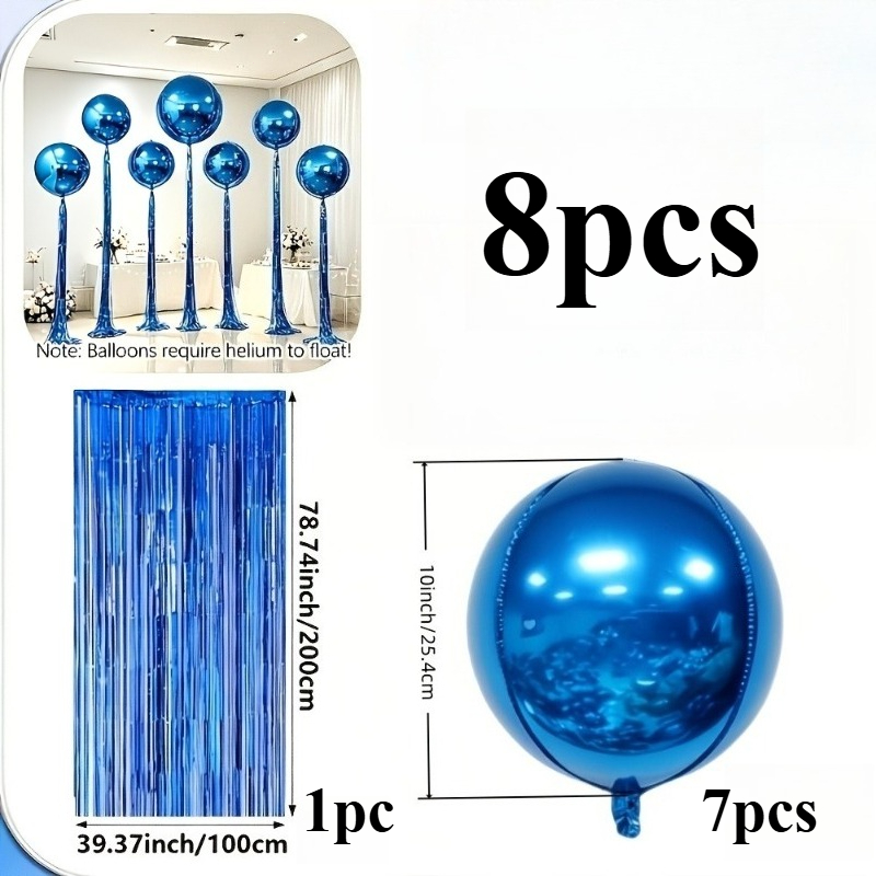 TEMU Ensemble de fête de ballons en aluminium ronds de 8 pièces, comprenant des ballons 4D de 10 pouces et des pompons à paillettes, ensemble de