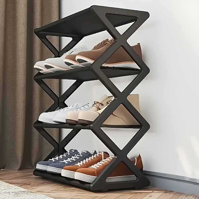   saving x shaped 4 tier shoe rack with a metal frame easy to assemble dustproof multi layer design suitable for   bedrooms and   black steel   details 1