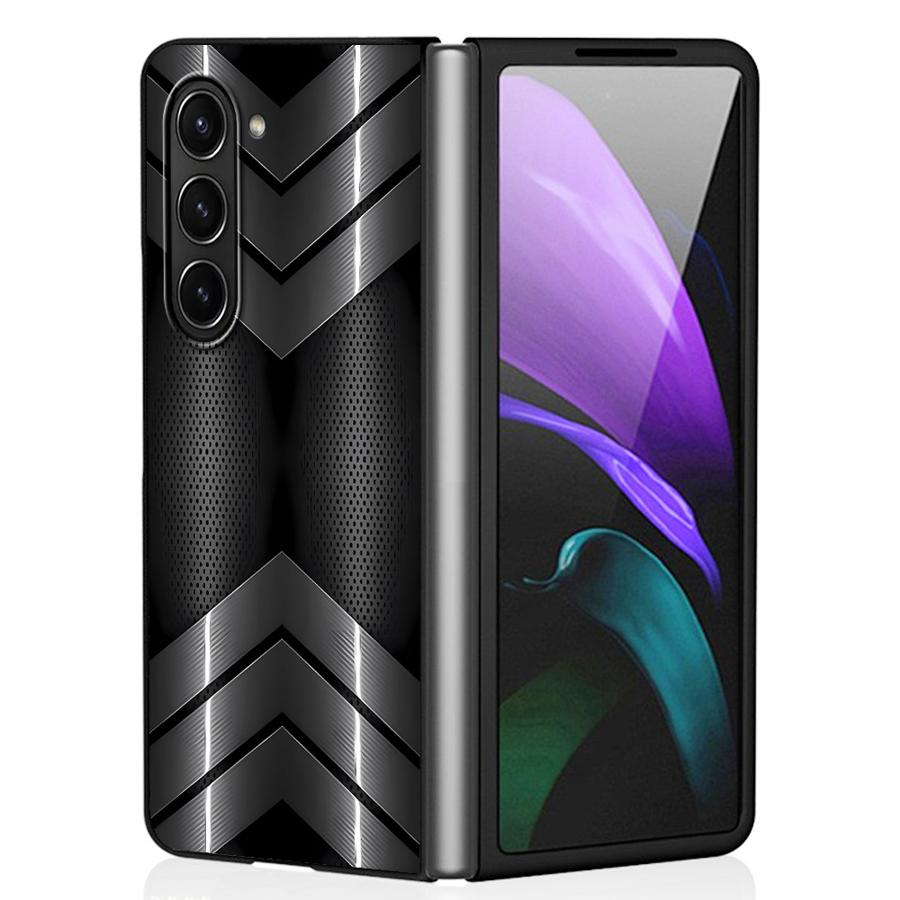 TEMU Phone Case - Case Suitable For For Galaxy Z Z Fold 7 6 5 4 3 Z Fold3 Z Fold4 Back Phone Gray Metal Texture Pattern