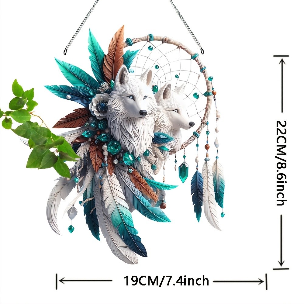 Image of Wolf Sun Catcher-colorful Acrylic Window Ornaments, Bohemian Home And Porch Decoration, Perfect Spring Gift For Wife, 8.6x7.4 Inches