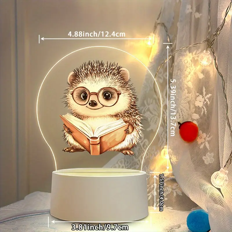 1pc hedgehog night light cute hedgehog reading with glasses usb powered led bedside lamp warm white light for bedroom living room study birthday housewarming gift for book lovers home decor safe low voltage 36v ideal adults Product details 1