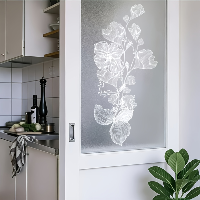 TEMU Vintage Floral Decorative Stickers, Door And Window Display Glass Decals, Pet Static Cling Glass Film, No Residue, No Adhesive , Self-adhesive