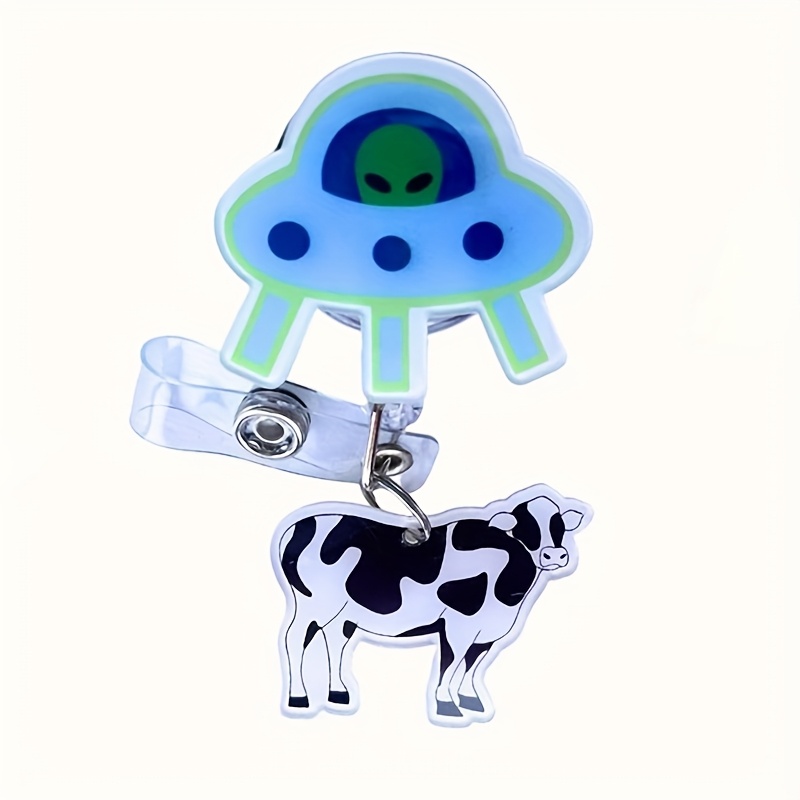 TEMU Porte-badge rétractable 2D 1 pièce avec pince rétractable mignonne et vache - Porte-carte d'identité adapté aux infirmières, aux soignants, aux