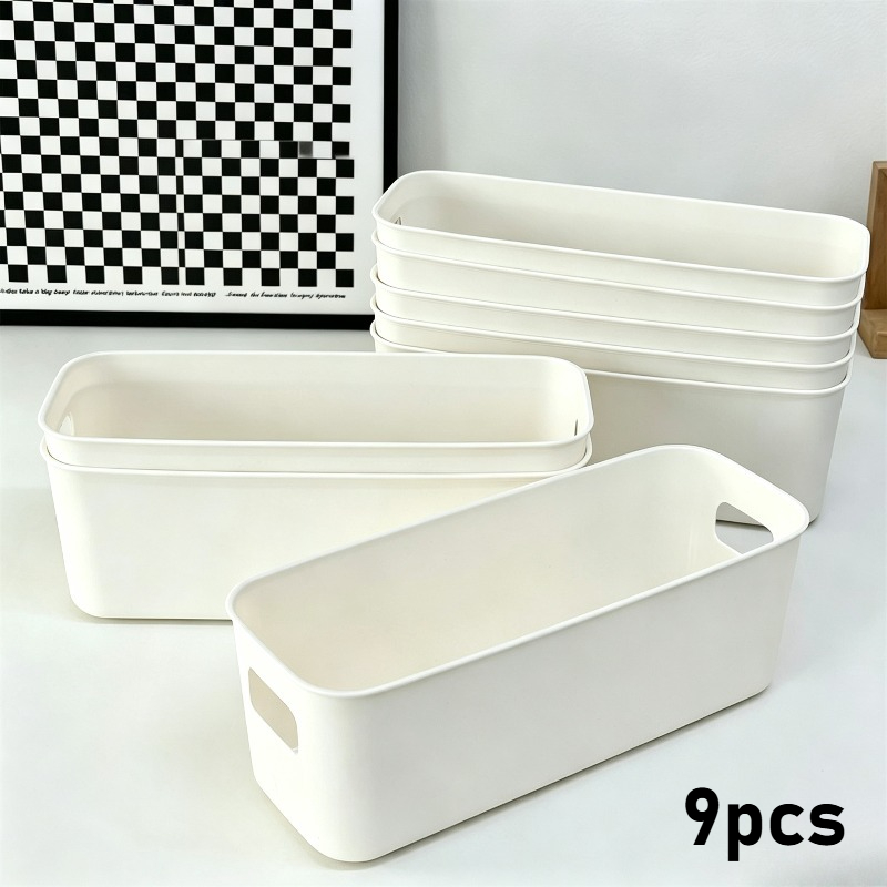 TEMU 9pcs Stackable Storage Boxes With Handles, Durable Plastic Drawer Organizer Bins For Underwear, Socks, Cosmetics, Office Stationery, Closet &