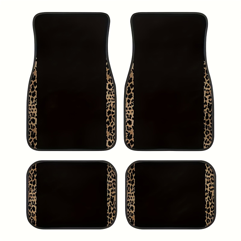 TEMU 4pcs Leopard Print Car Floor Mats Universal Fashion Polyester Fabric Car Mat Front Rear Seat Carpet Car Additions