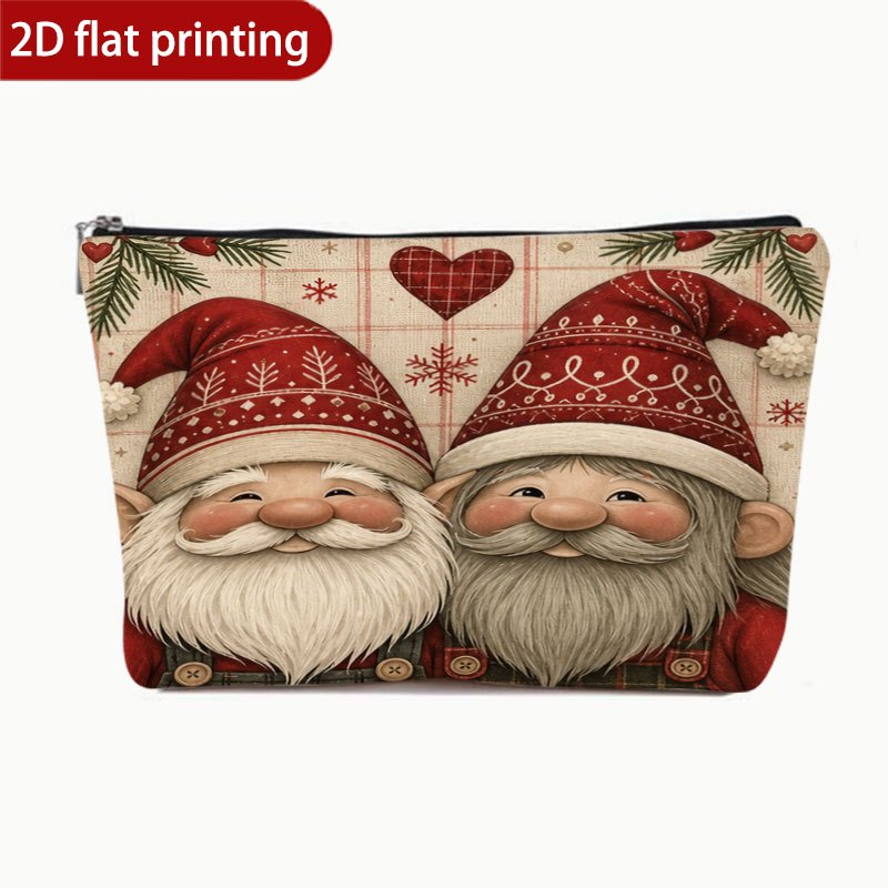 TEMU 1pc Christmas Gnome Illustration Pattern Makeup Bag, Travel Makeup Bag, Multifunctional Makeup Bag, Toiletry Bag, 2d Flat Printing, Non-real