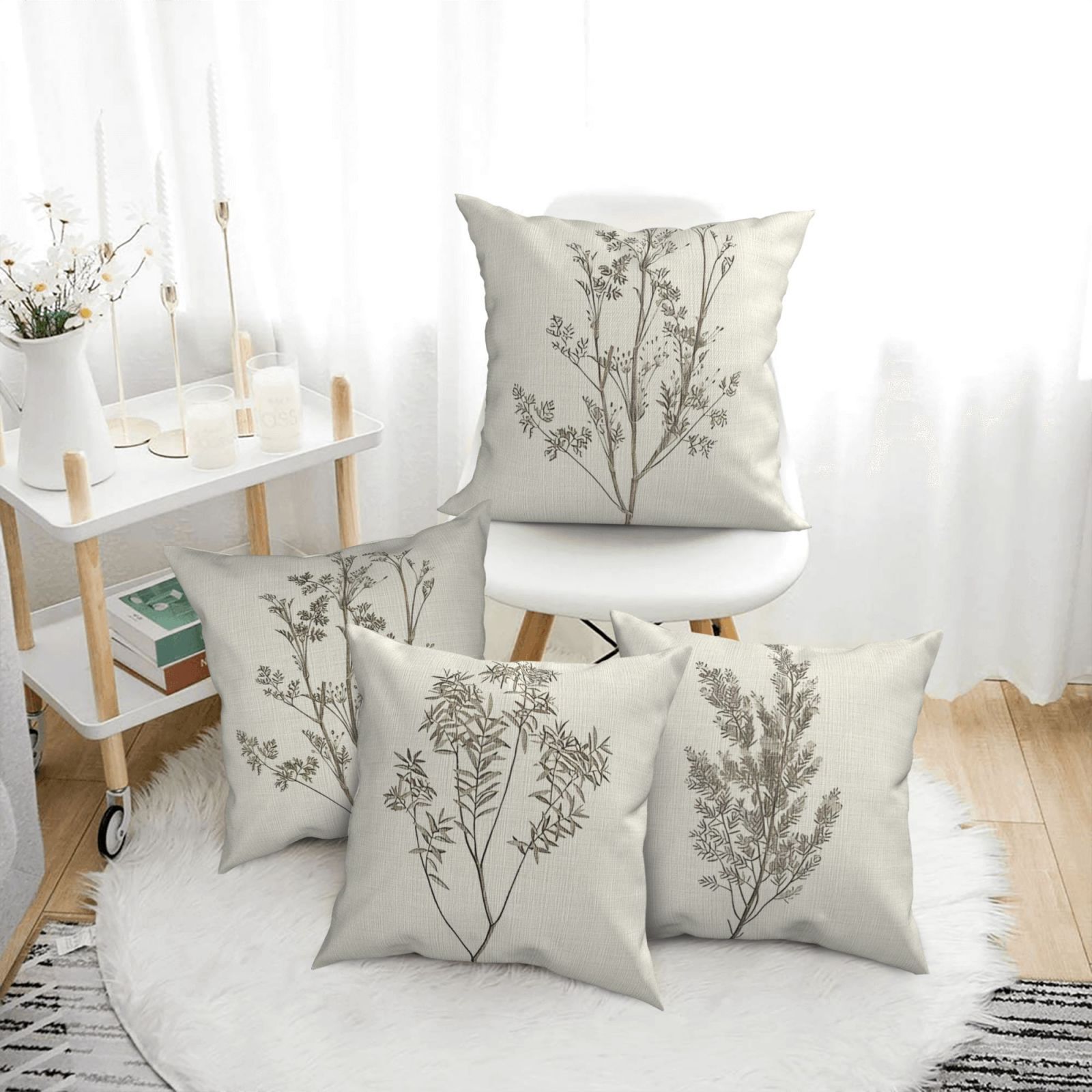 

4pcs Rustic Floral Throw Pillow Covers - Soft , Cases With Zipper Closure For Home & (pillow Inserts Not Included), Minimalist Print, Single-side Design, Bedroom Living Room