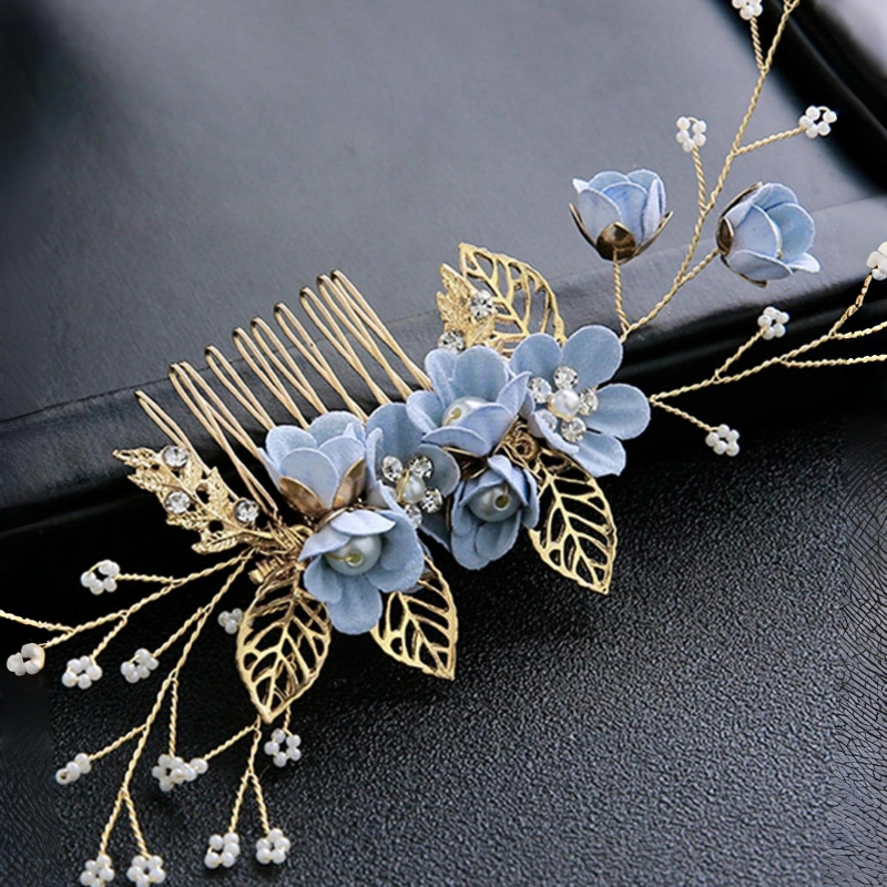 Image of 1pc Bridal Hair Comb Wedding Hair Comb Flower Hair Clip Side Hair Comb Rhinestone Hair Clip Flower Hair Pin Women's Hair Accessories, Blue And Hair Comb