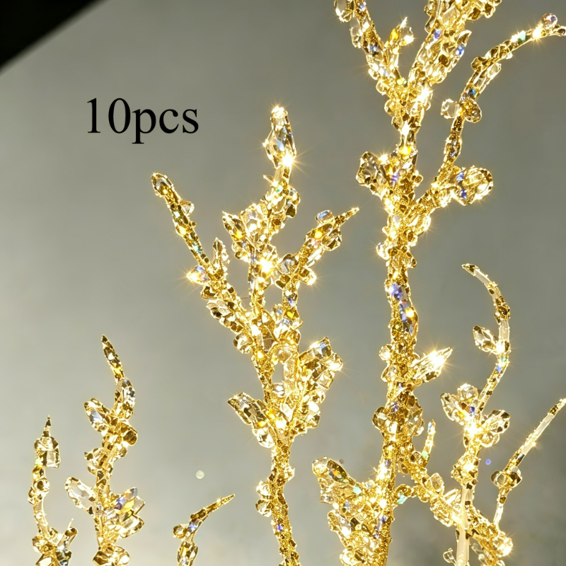 TEMU 10pcs Artificial Shimmering Crystal Silvery Faux Twigs, Suitable For Wedding Floral Arrangements, Wreaths, Vase Fillers, Christmas Floral