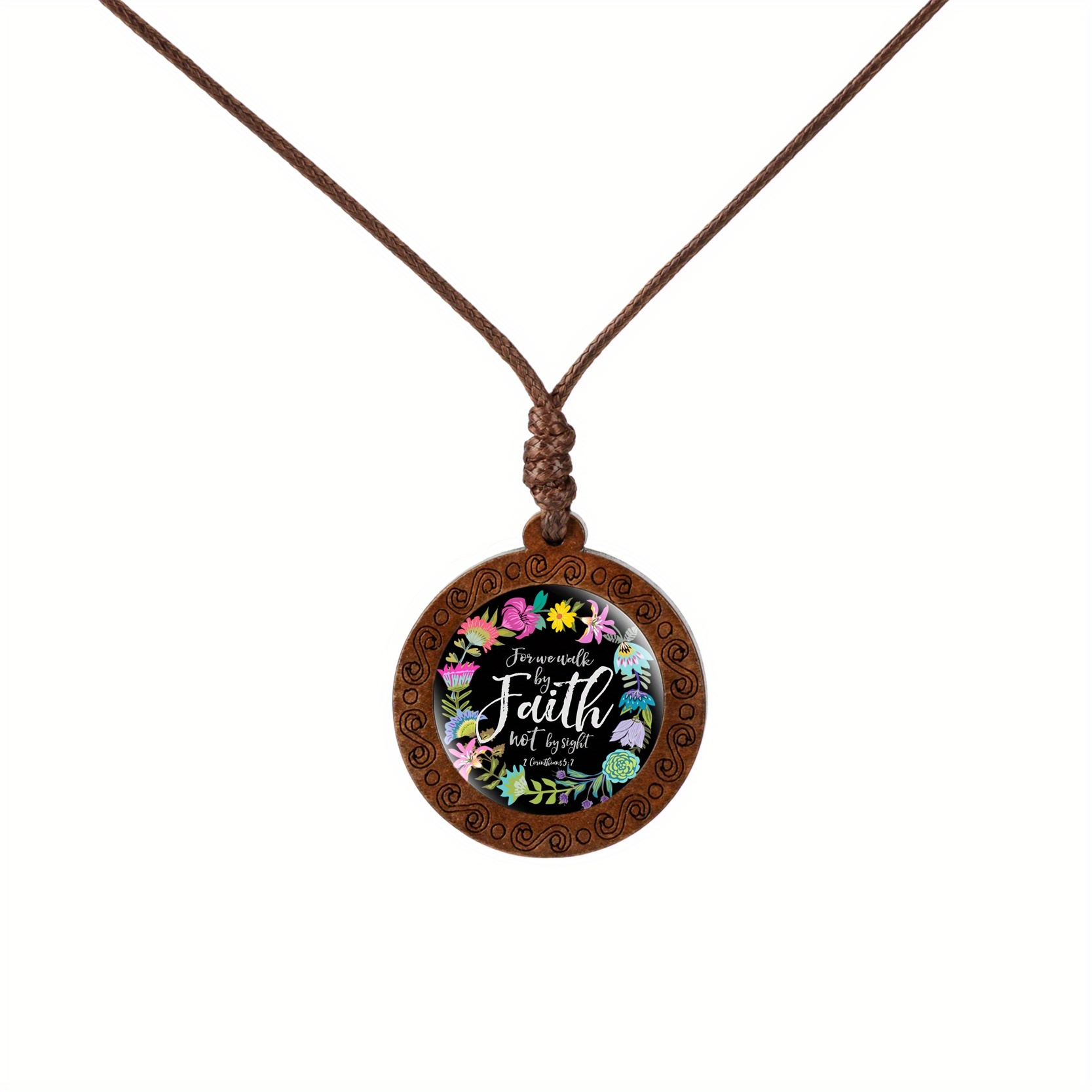 Inspirational Bible Verse Wood Glass Cabochon Necklace