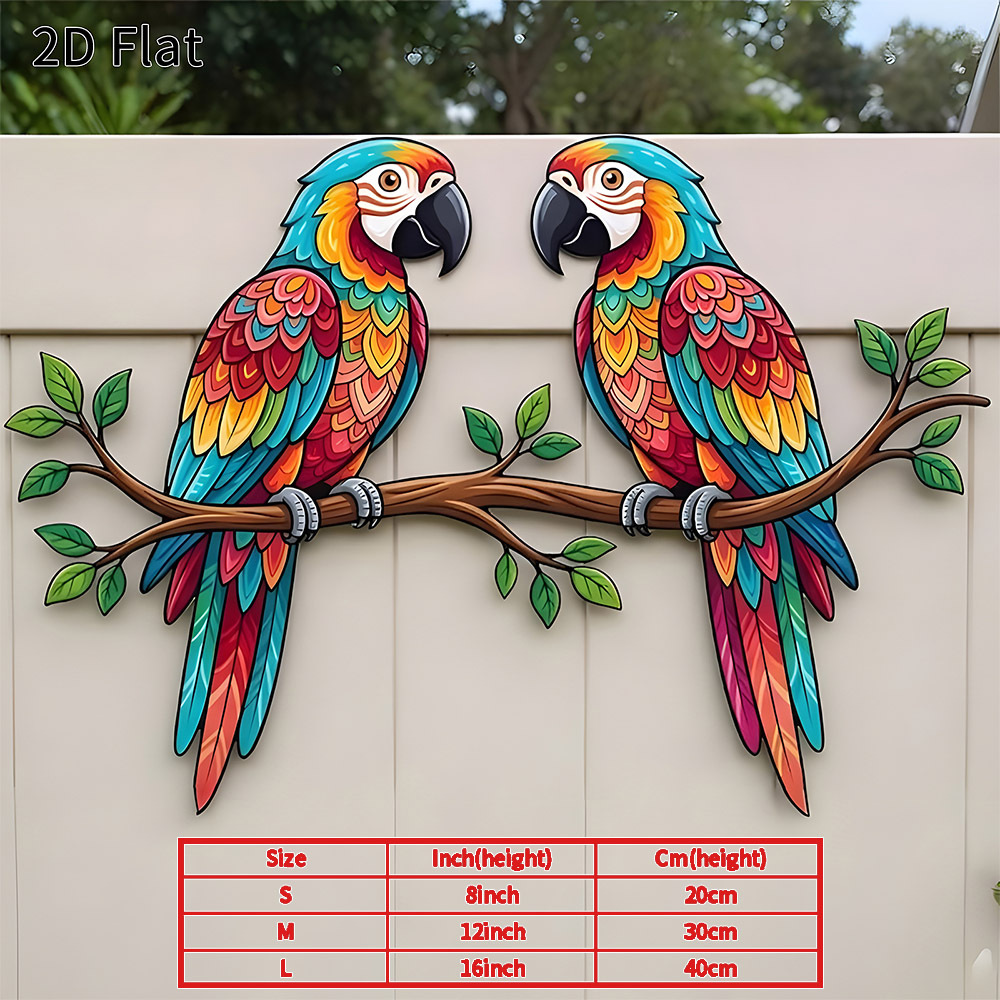 TEMU 2d Flat - 1pc Colorful Parrot Metal Wall Art 2d Flat Tropical Bird Decor Rustic Vibrant Plaque For Home Garden Patio Porch Outdoor Wall