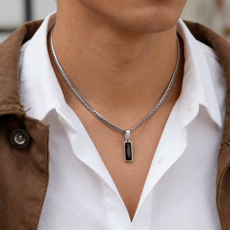 TEMU Collana da minimalista a catena a maglie cubane con ciondolo in Zirconia , in resistente acciaio inossidabile 316L, accessorio casual streetwear