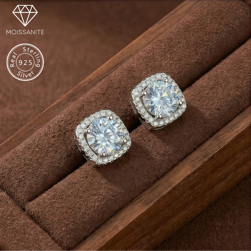 Women's 0.5/1/3 Carat 925 Sterling Silver Light Blue Moissanite Earrings