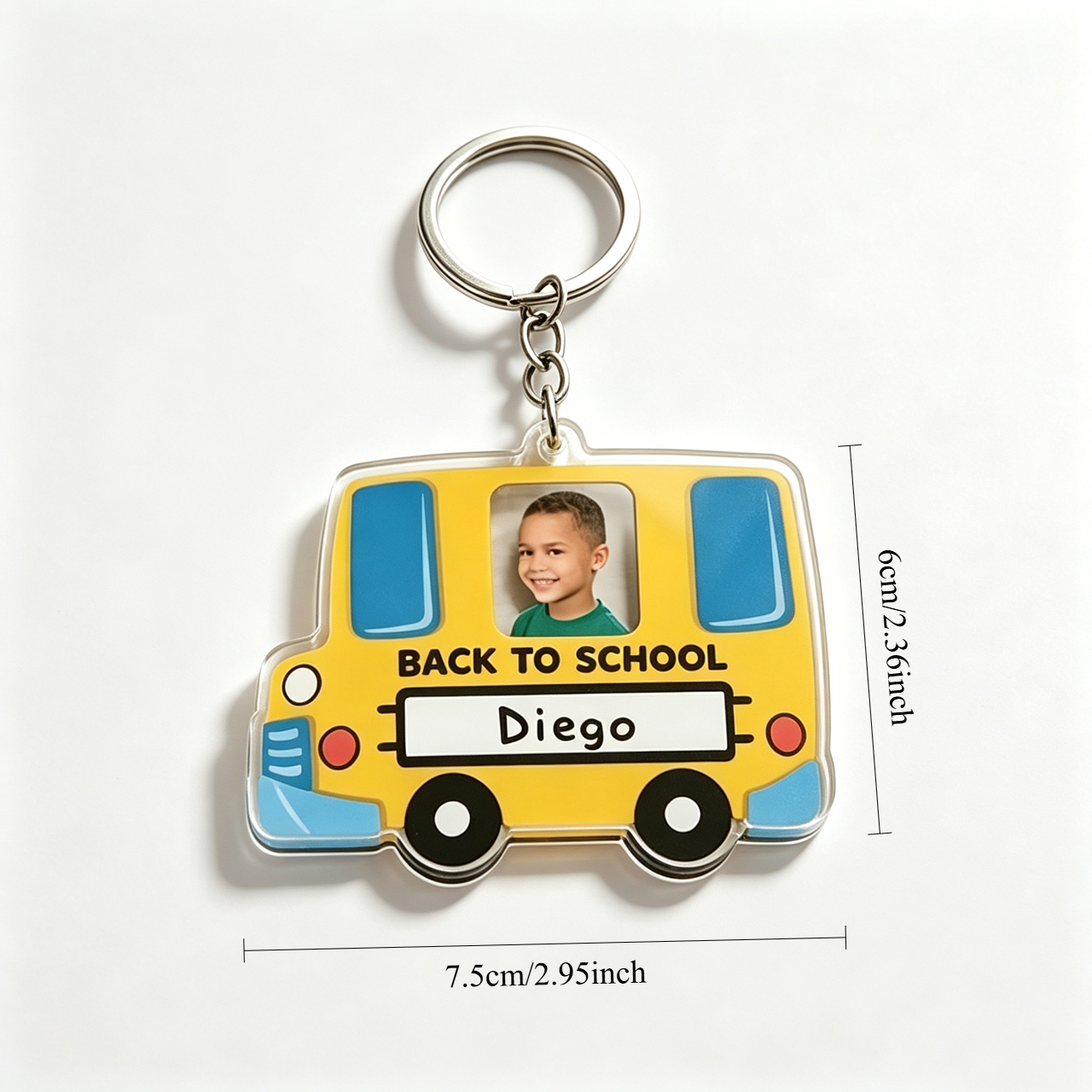 TEMU 1pc Cartoon Yellow School Bus Custom Photo Keychain. Overall School Bus Hand-painted Design, Customizable Portrait Photo At Window Position,