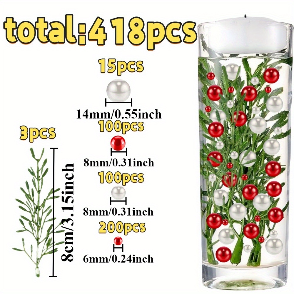 Image of 418pcs Of Decorative Beads For Christmas Vases, Featuring Red And Candy Designs, Perfect For Holiday Table Settings In Coffee Shops, Suitable For Christmas, New Year, Valentine's Day, And More