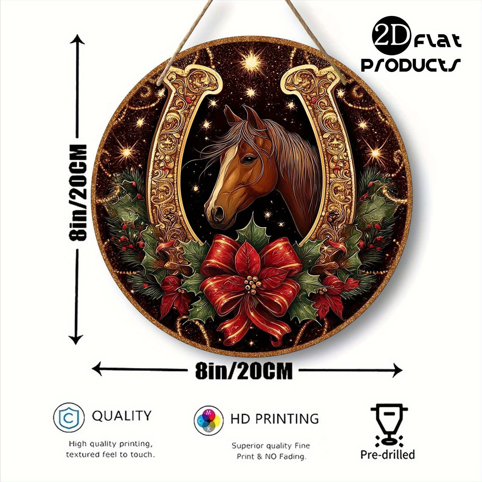 TEMU 2d Flat, 1pc Vintage Horse Themed Round Wooden Decorative Plaque 8*8in/20*20cm), Wall Hanging Decor, Suitable For Home, Office, Living Room,