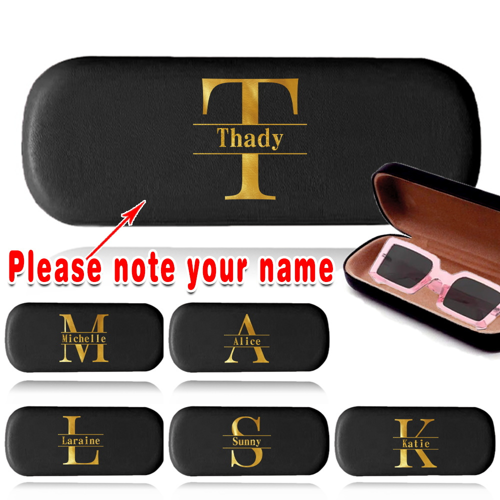 

Personalized Women's Glasses Case - Chic Black Leather, Hard Shell Protector With Custom Name & Diy Pattern Options, Portable Eyewear Organizer For Travel, Myopia Glasses, Glass Storage, Pocket Purse