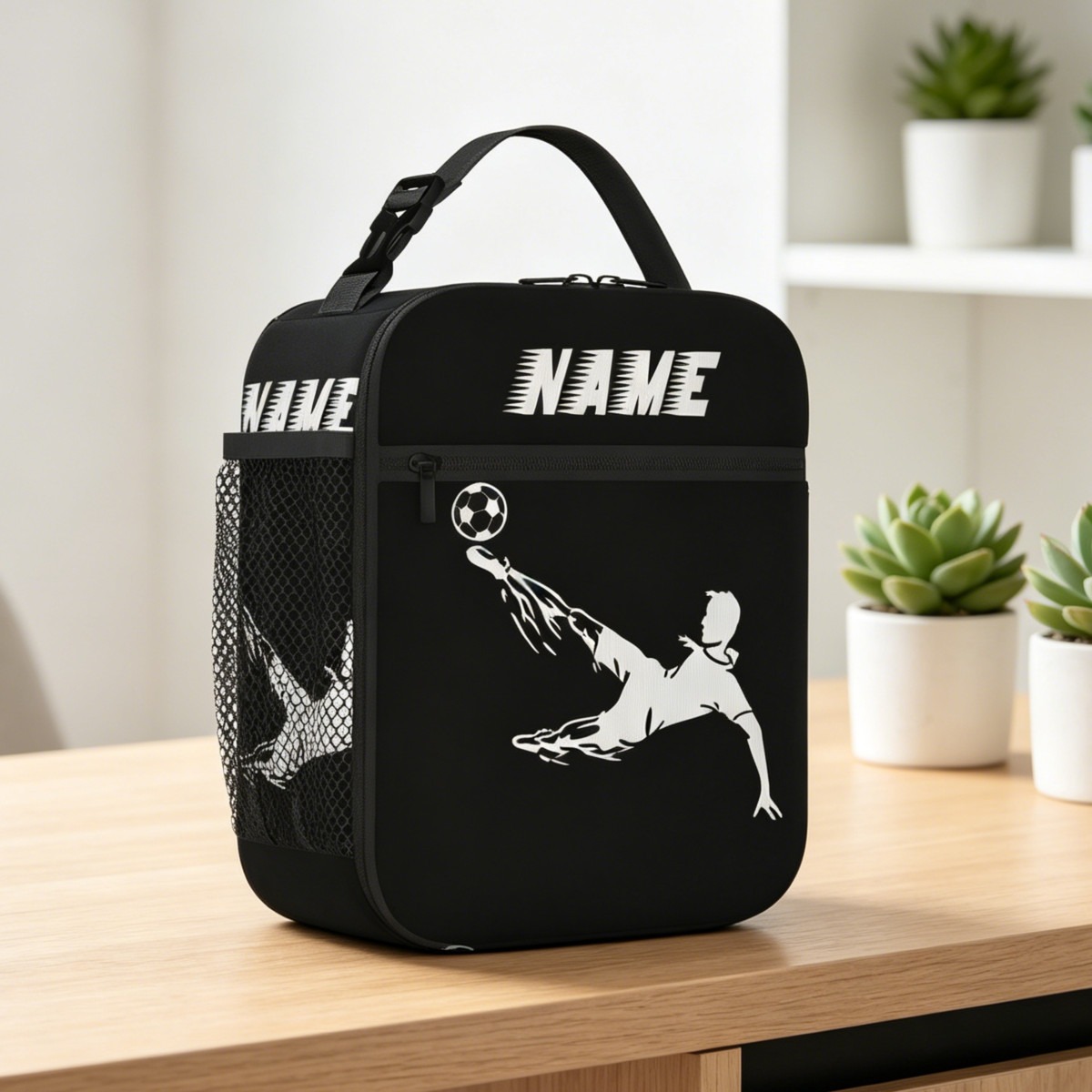 TEMU 1pc Personalized Text Name Logo Insulation Lunch Bag Father's Day Soccer Player Sport Pattern Gift Idea For Men Colleagues Unisex Non-food