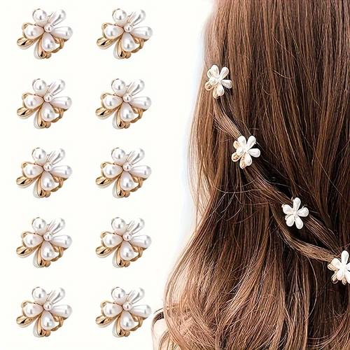 10 mini imitation pearl claw clips with sweet artificial bang clips for girls hair accessories