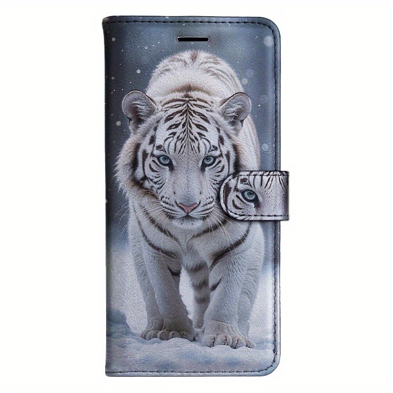 TEMU Phone Case: White Tiger Magnetic Flip Wallet Case Card Holder Stand Sutible For Note S8 S9 S10 10 S20 20 S21 S22 S23 S24 S25 S5 S6 S7 4 J5 J7 A5