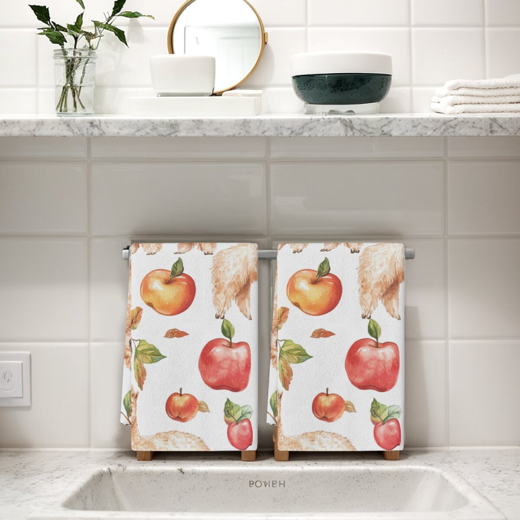 [2pcs alpaca print dish towels] 2-pack modern   & alpaca print dish towels, polyester woven rectangular kitchen towels, hand wash only, floral theme for home & kitchen decor, ideal for housewarming gifts details 6