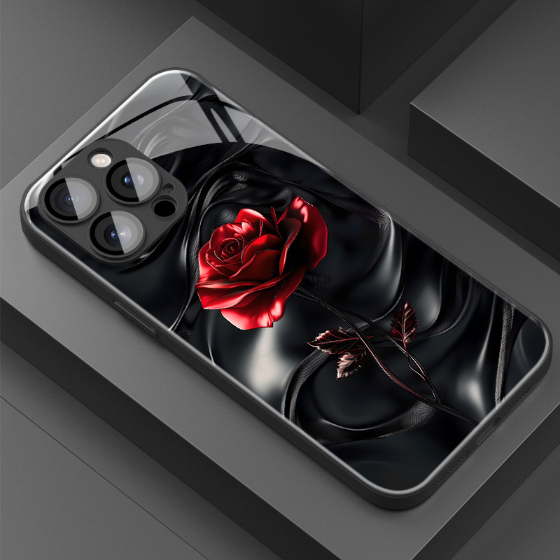 TEMU Coque de téléphone - Coque de téléphone de luxe avec texture abstraite et motif de roses rouges avec protection d'objectif pour Iphone