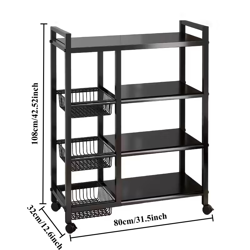TEMU Étagère de rangement de cuisine réglable à niveaux avec paniers en treillis métallique, pour de , sur roulettes, pour garages, cuisines, de bain